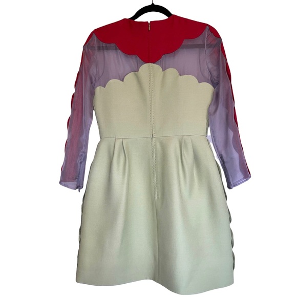 VALENTINO RED & GREEN SCALLOP EDGE WOOL DRESS - Picture 2 of 4